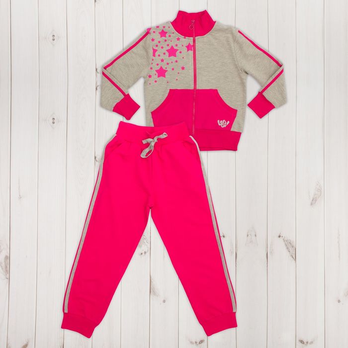 Костюм для девочки, рост 92 см, цвет серый меланж/малиновый 1116