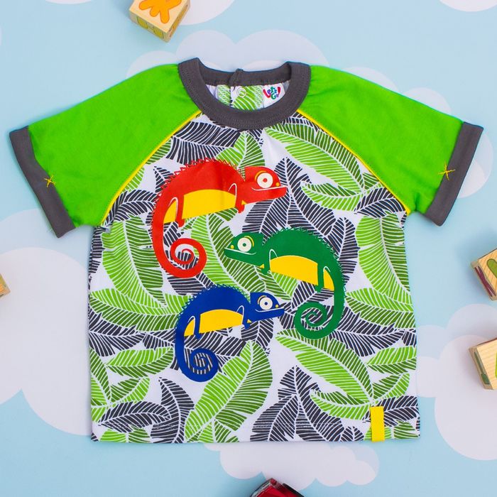 Футболка для мальчика, рост 80 см, цвет тропики/салатовый 5214_М