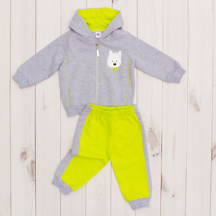 Костюм ясельный, рост 68 см, цвет серый меланж/салатовый 4114_М