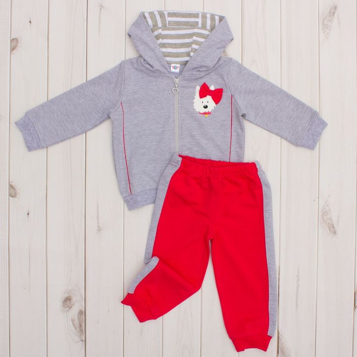 Костюм ясельный, рост 74 см, цвет серый меланж/малиновый 4114_М