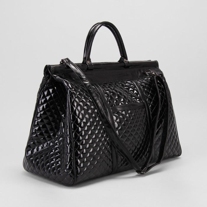 Сумка дорожная, 1 отдел на молнии, наружный карман, стёжка, лак чёрный