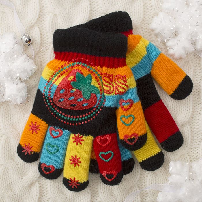 Перчатки детские двуслойные Collorista "Клубничка", размер 16 (р-р произв. 8), цвет чёрный