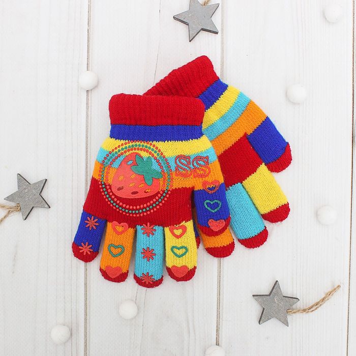 Перчатки детские двуслойные Collorista "Клубничка", размер 16 (р-р произв. 8), цвет красный