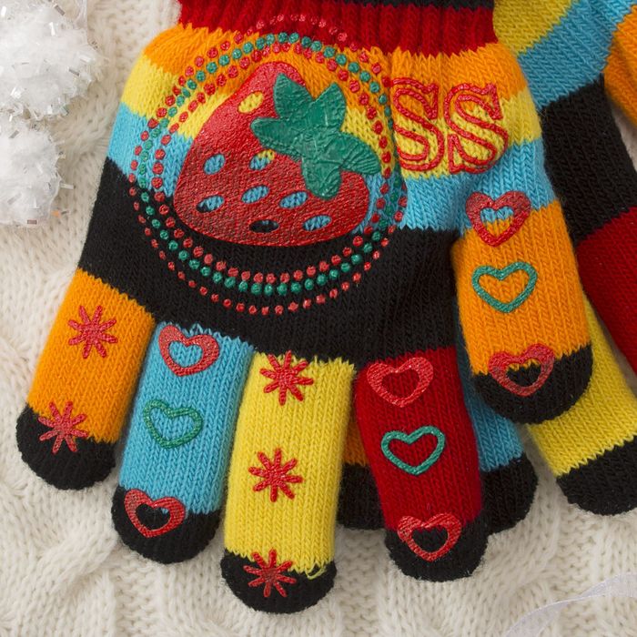 Перчатки детские двуслойные Collorista "Клубничка", размер 18 (р-р произв. 9), цвет чёрный