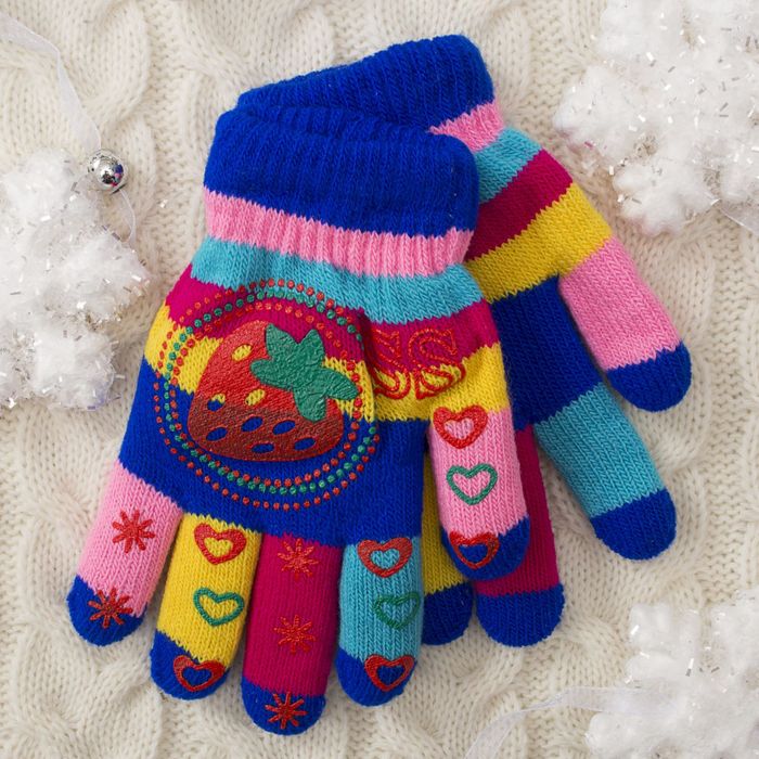 Перчатки детские двуслойные Collorista "Клубничка", размер 18 (р-р произв. 9), цвет синий