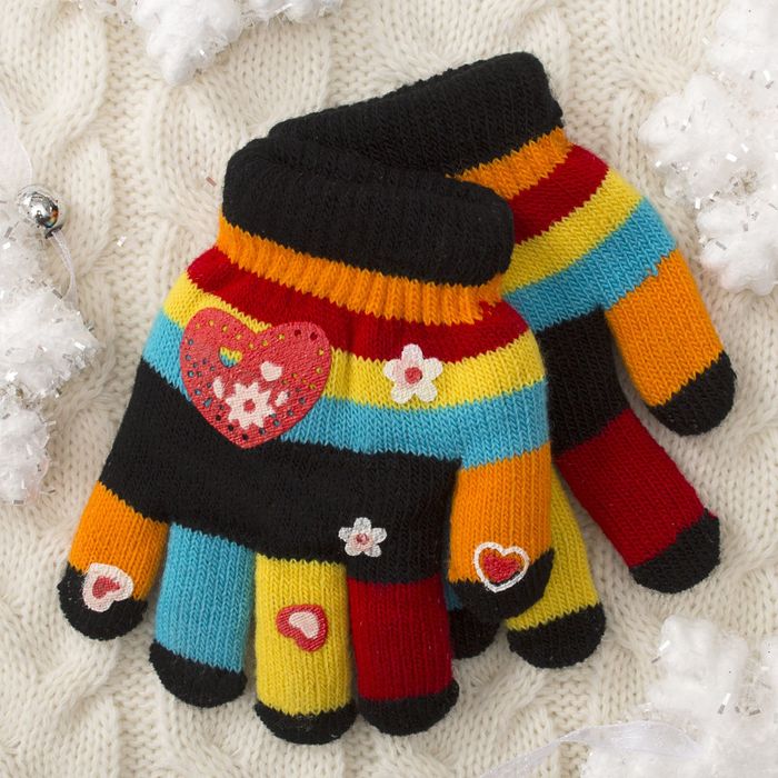 Перчатки детские двуслойные Collorista "Сердце", размер 16 (р-р произв. 8), цвет чёрный