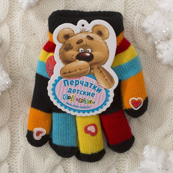 Перчатки детские двуслойные Collorista "Сердце", размер 16 (р-р произв. 8), цвет чёрный