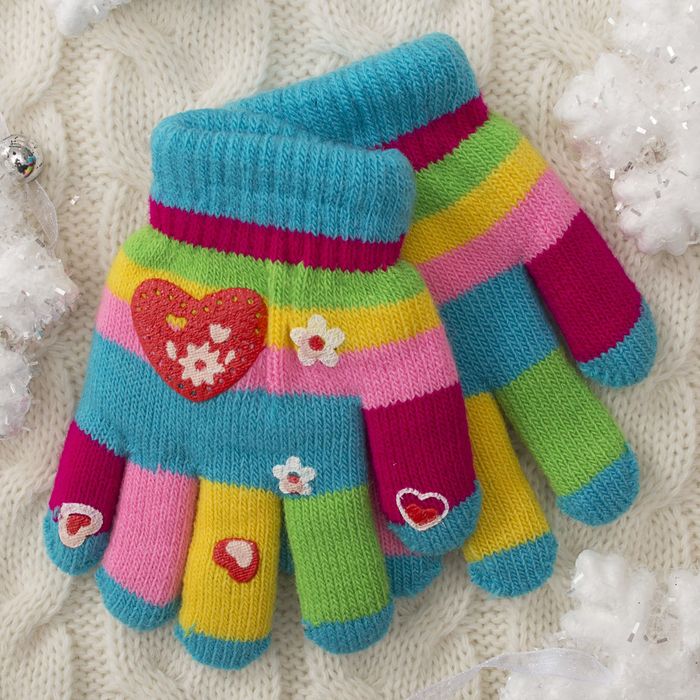 Перчатки детские двуслойные Collorista "Сердце", размер 16 (р-р произв. 8), цвет голубой