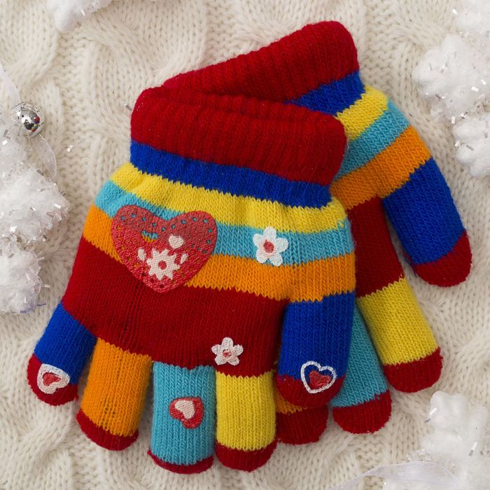 Перчатки детские двуслойные Collorista "Сердце", размер 16 (р-р произв. 8), цвет красный