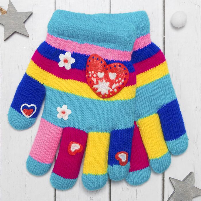 Перчатки детские двуслойные Collorista "Сердце", размер 16 (р-р произв. 8), цвет голубой