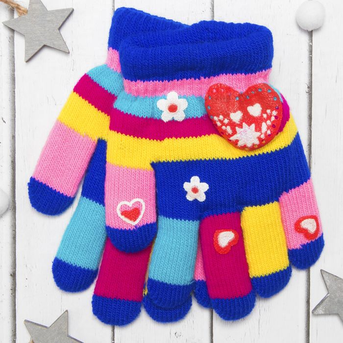 Перчатки детские двуслойные Collorista "Сердце", размер 16 (р-р произв. 8), цвет синий