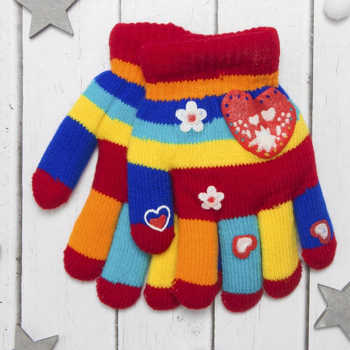 Перчатки детские двуслойные Collorista "Сердце", размер 16 (р-р произв. 8), цвет красный