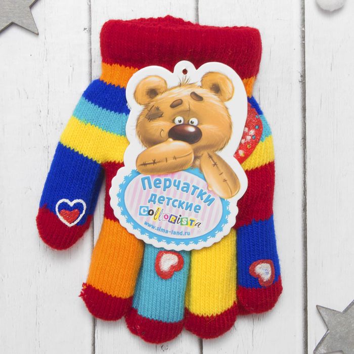 Перчатки детские двуслойные Collorista "Сердце", размер 16 (р-р произв. 8), цвет красный
