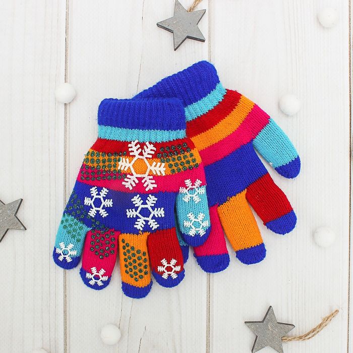 Перчатки детские двуслойные Collorista "Снежинки", размер 16 (р-р произв. 8), цвет синий
