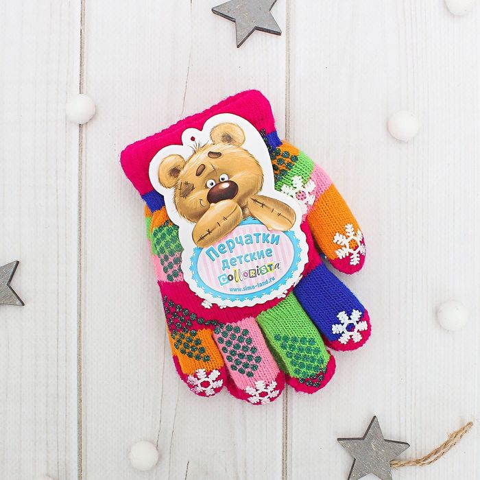 Перчатки детские двуслойные Collorista "Снежинки", размер 16 (р-р произв. 8), цвет розовый