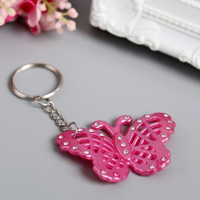 Брелок пластик "Перламутровая бабочка со стразами" МИКС 5,5х3,5 см