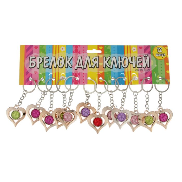 Брелок пластик под металл "Сердце со стразой" МИКС 3,5х4 см