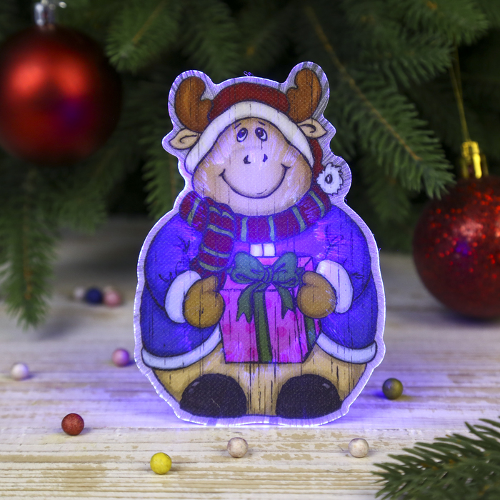 Сувенир световой пластик "Лосик с подарком" 12,5х8,5х3,5 см