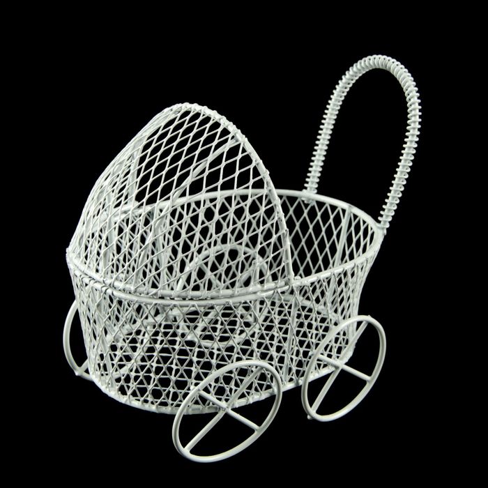 Сувенир металл "Белая коляска" 7х8х5 см