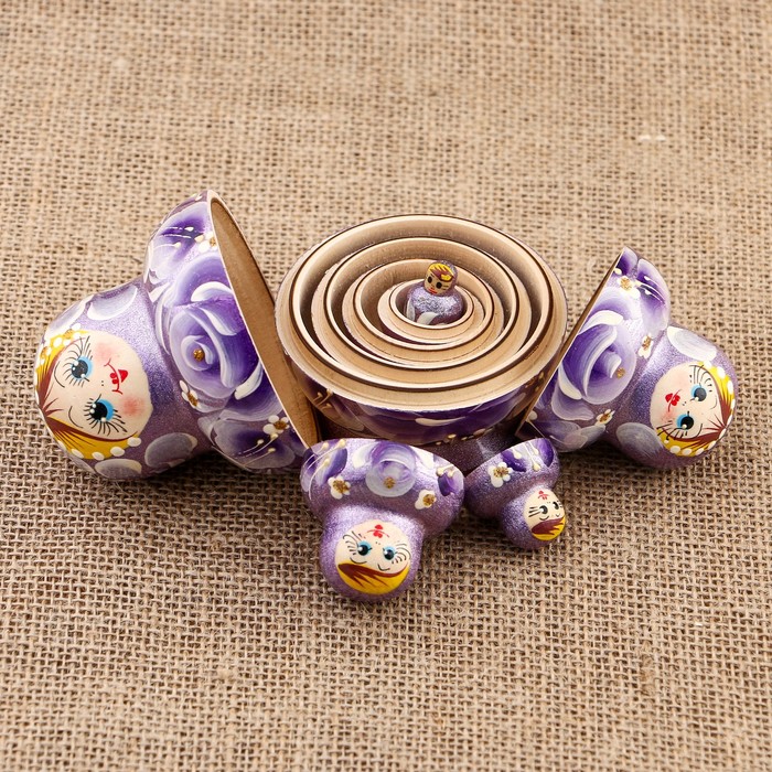 Матрёшка «Розы», фиолетово-перламутровый платок, 5 кукольная, 11,5 см