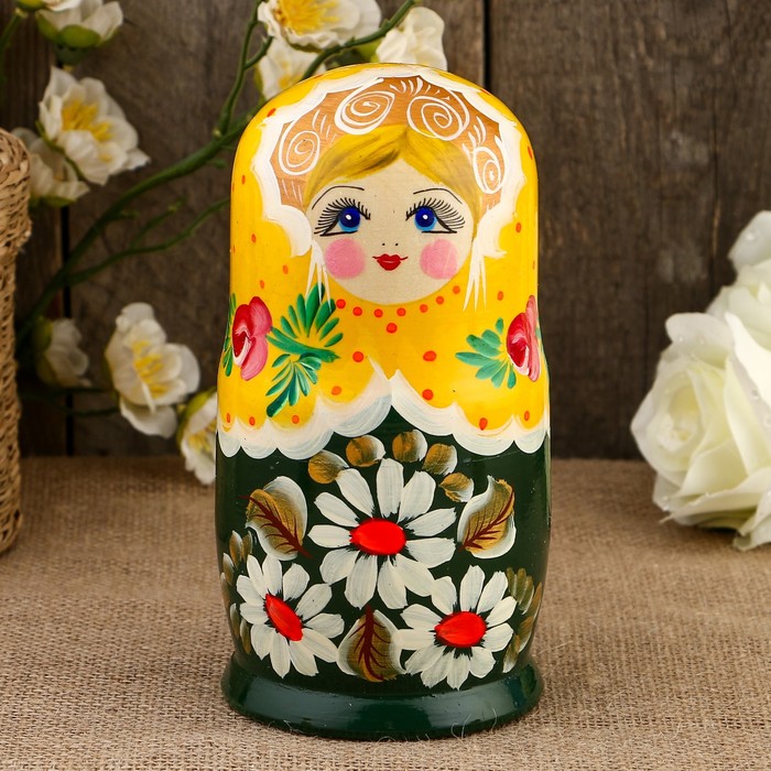 Матрёшка «Ромашки», жёлтый платок, 5 кукольная, 17 см