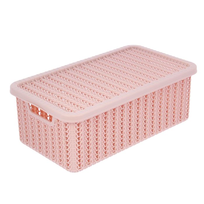 Корзина с крышкой 3 л "Вязание", цвет розовый