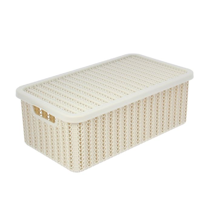 Корзина с крышкой 6 л "Вязание", цвет белый