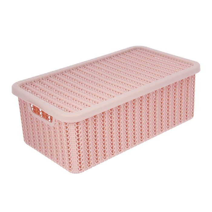 Корзина с крышкой 6 л "Вязание", цвет розовый