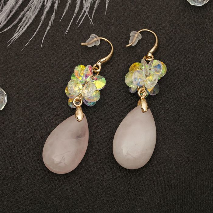 Серьги "Капля" нежная, цвет розово-белый в золоте