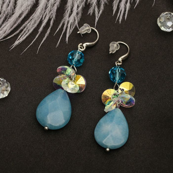 Серьги "Капля" нежная, цвет голубо-белый в серебре