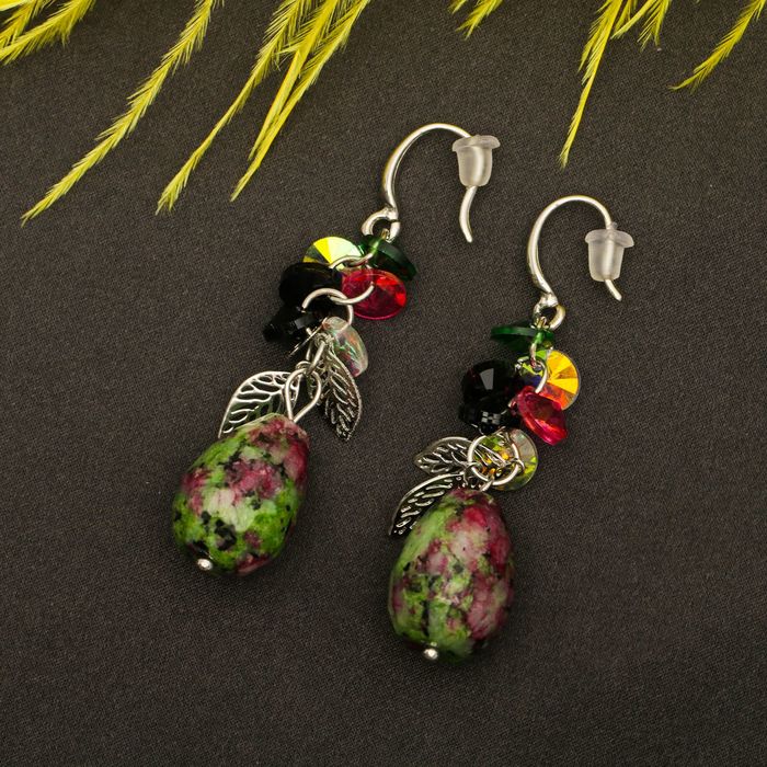 Серьги "Капля" стиль, цветные в серебре