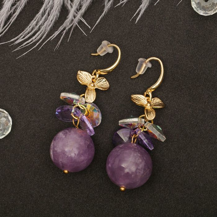 Серьги "Шар", цвет фиолетовый в золоте