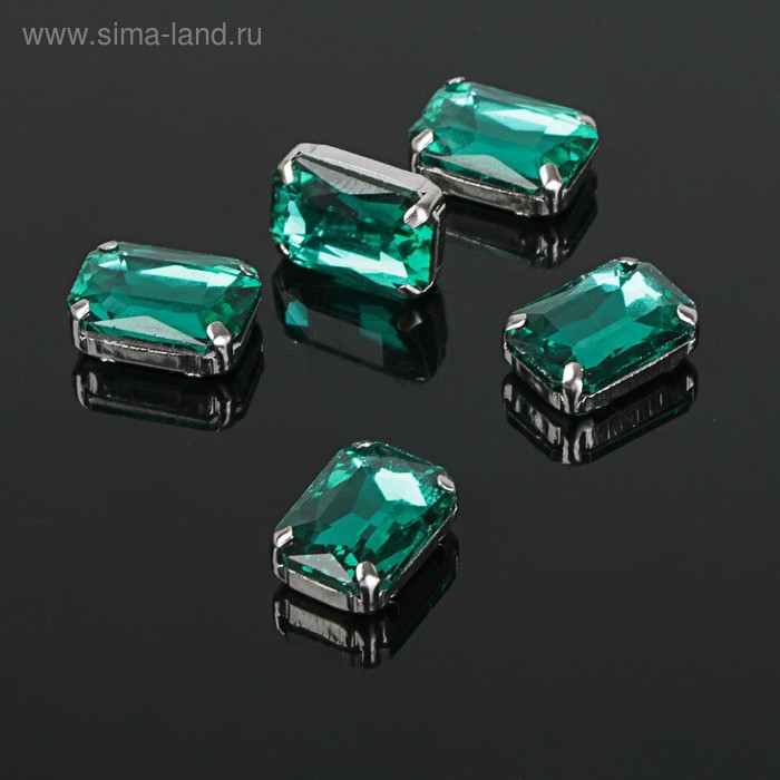 фото Стразы в цапах без отверстий (набор 5шт), 10*14мм, цвет изумрудный в серебре queen fair
