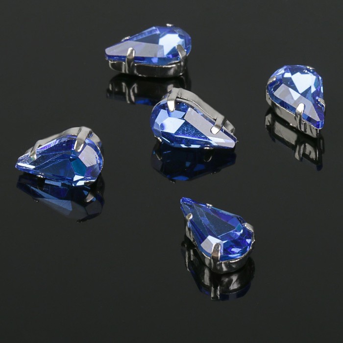 Стразы в цапах (набор 5 шт), 6х10мм, цвет синий в серебре