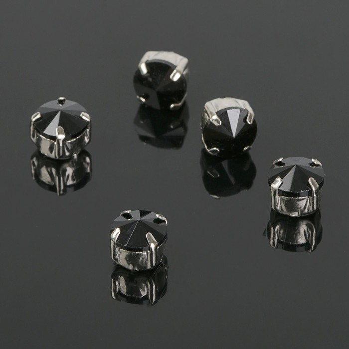 Стразы в цапах (набор 5 шт), 6*6мм, цвет черный в серебре