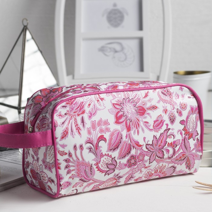 Косметичка дорожная на молнии "Цветы", 1 отдел, цвет розовый
