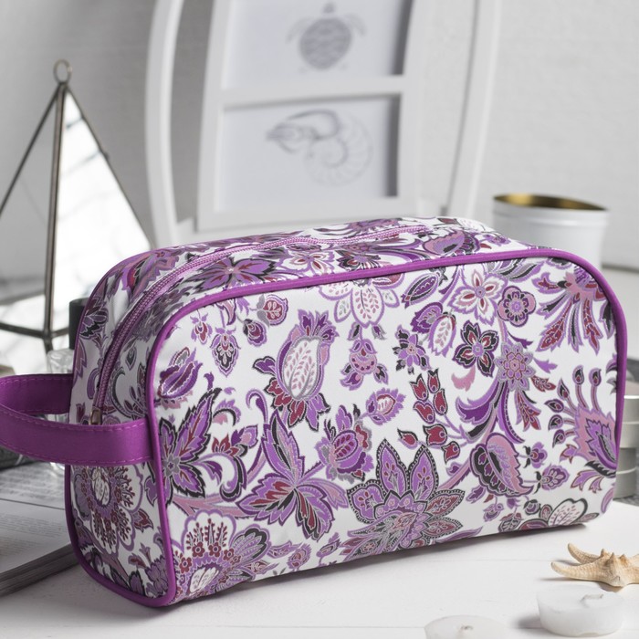 Косметичка дорожная на молнии "Цветы", 1 отдел, цвет фиолетовый