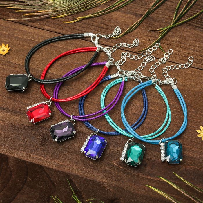 Браслет со стразами "Настроение" мини, с подвеской прям-к, цвет МИКС