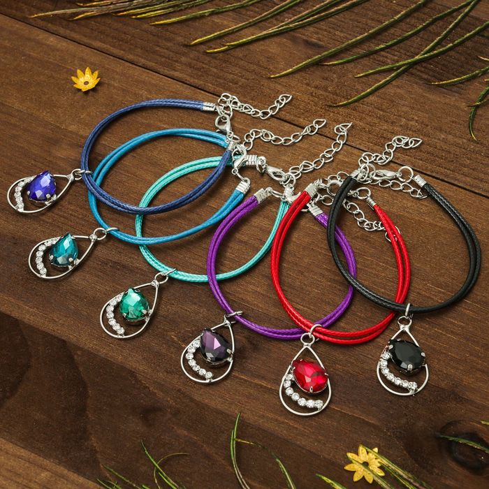 Браслет со стразами "Настроение" мини, с подвеской капля, цвет МИКС