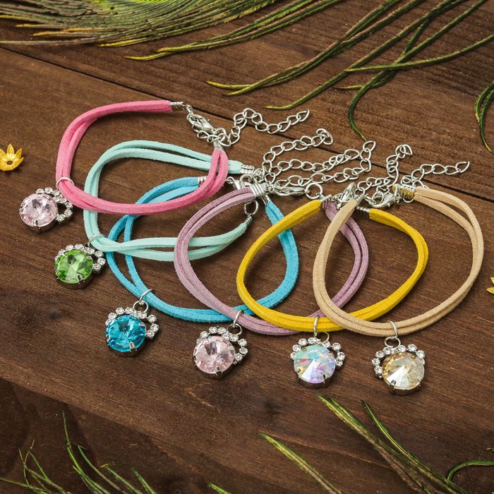 Браслет со стразами "Настроение" мини, с подвеской круг, цвет МИКС