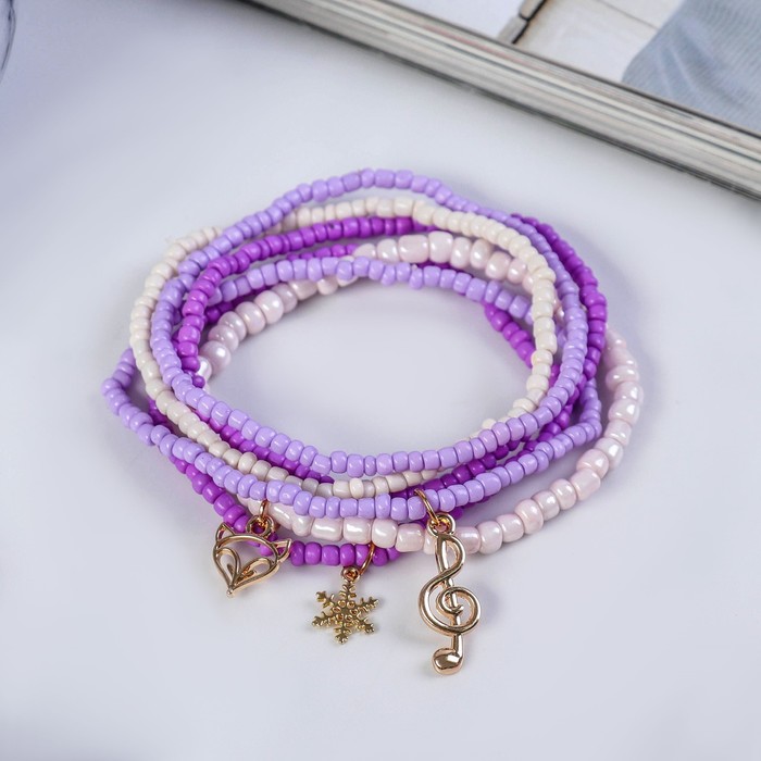 Браслет пластик "Настроение", влюбленная лисичка, (набор 6 штук), цвет сиренево-белый