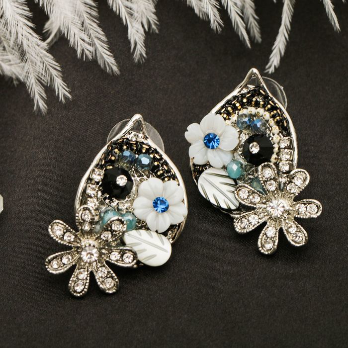 Серьги ассорти "Цветущий сад", цветные в чернёном серебре