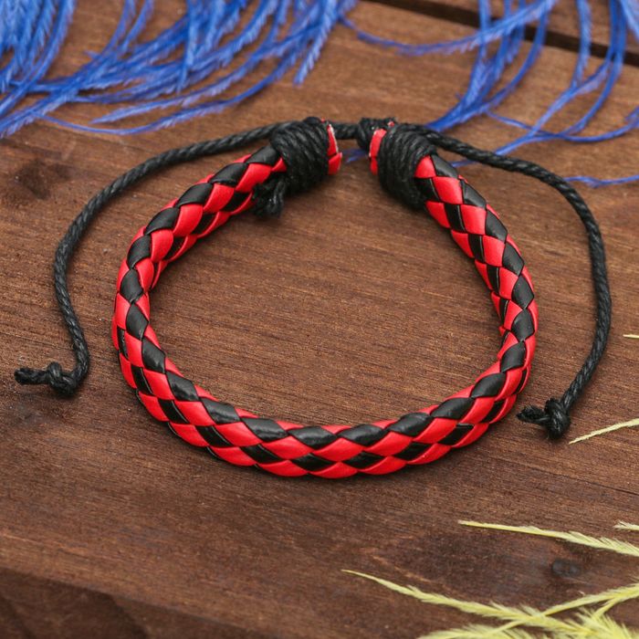Браслет кожа "Плетение" радуга, цвет красно-чёрный
