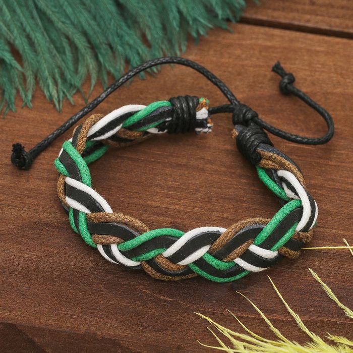 Браслет кожа "Косичка" объёмная, цветной