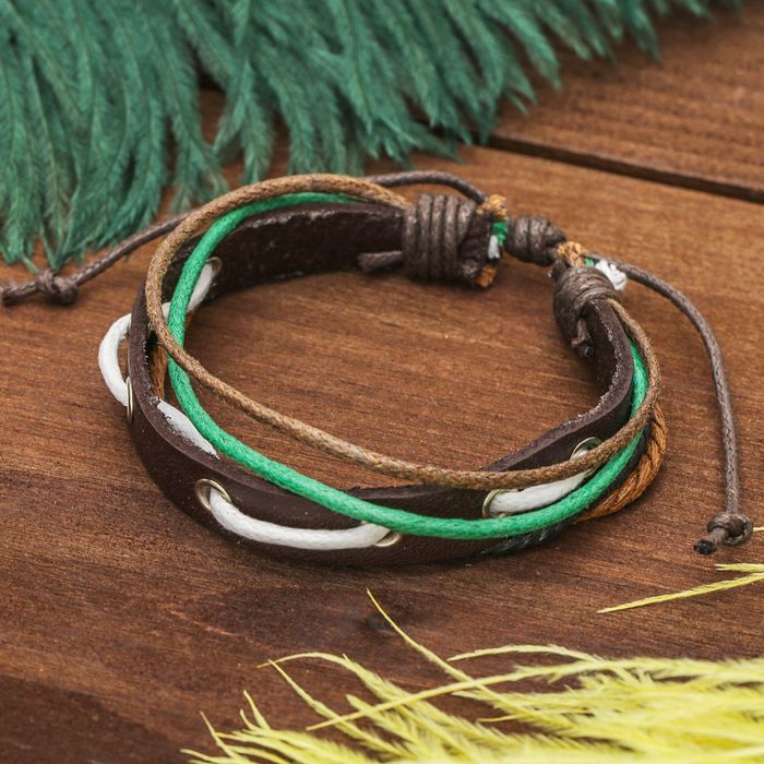Браслет кожа "Узелки" плетение, 5 нитей, цветной