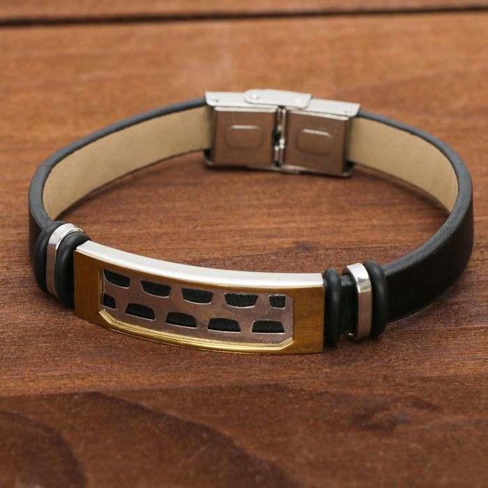 Браслет мужской "Стиль" индивидуальность, узор, цвет чёрный с серебряно-золотым