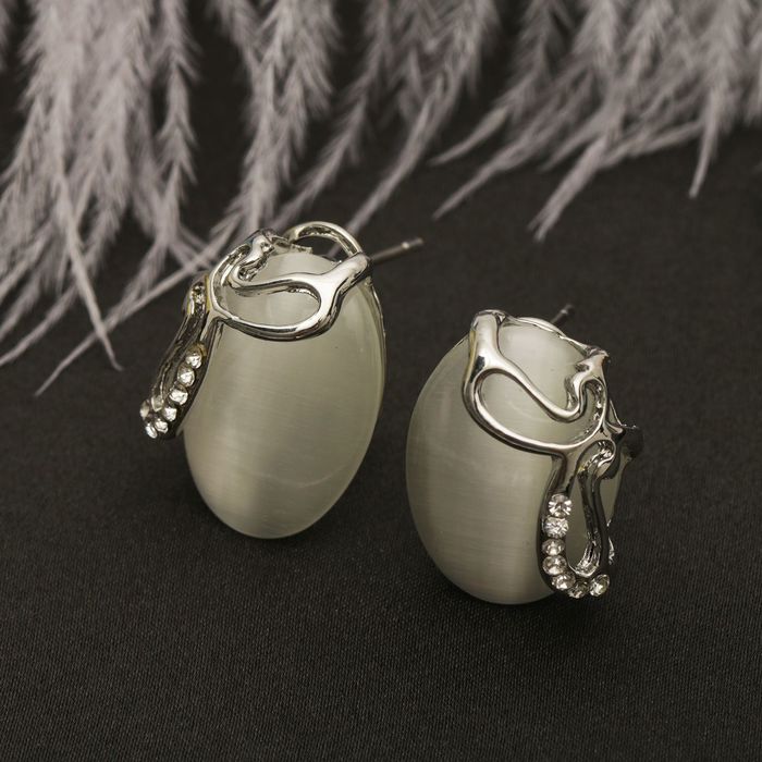 Серьги "Овал" сплетение, цвет белый в серебре