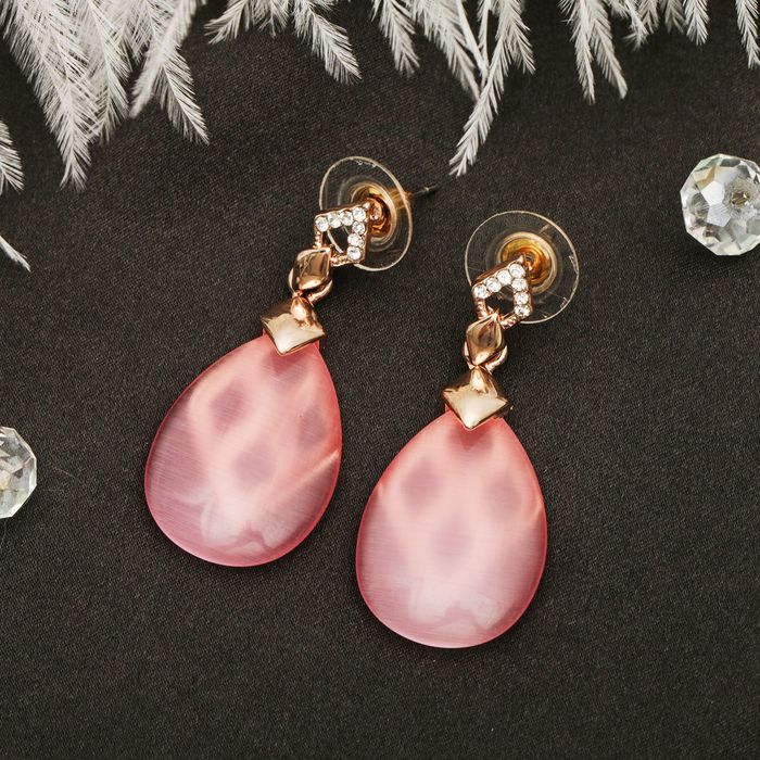 Серьги "Капля" преображение, цвет розовый в золоте