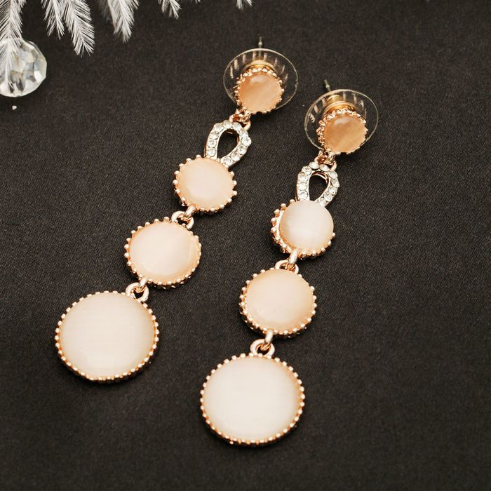 Серьги "Круги" капель, цвет белый в розовом золоте