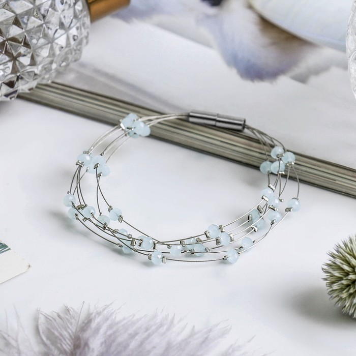 Браслет со стразами "Нити" мерцание, цвет голубой в серебре